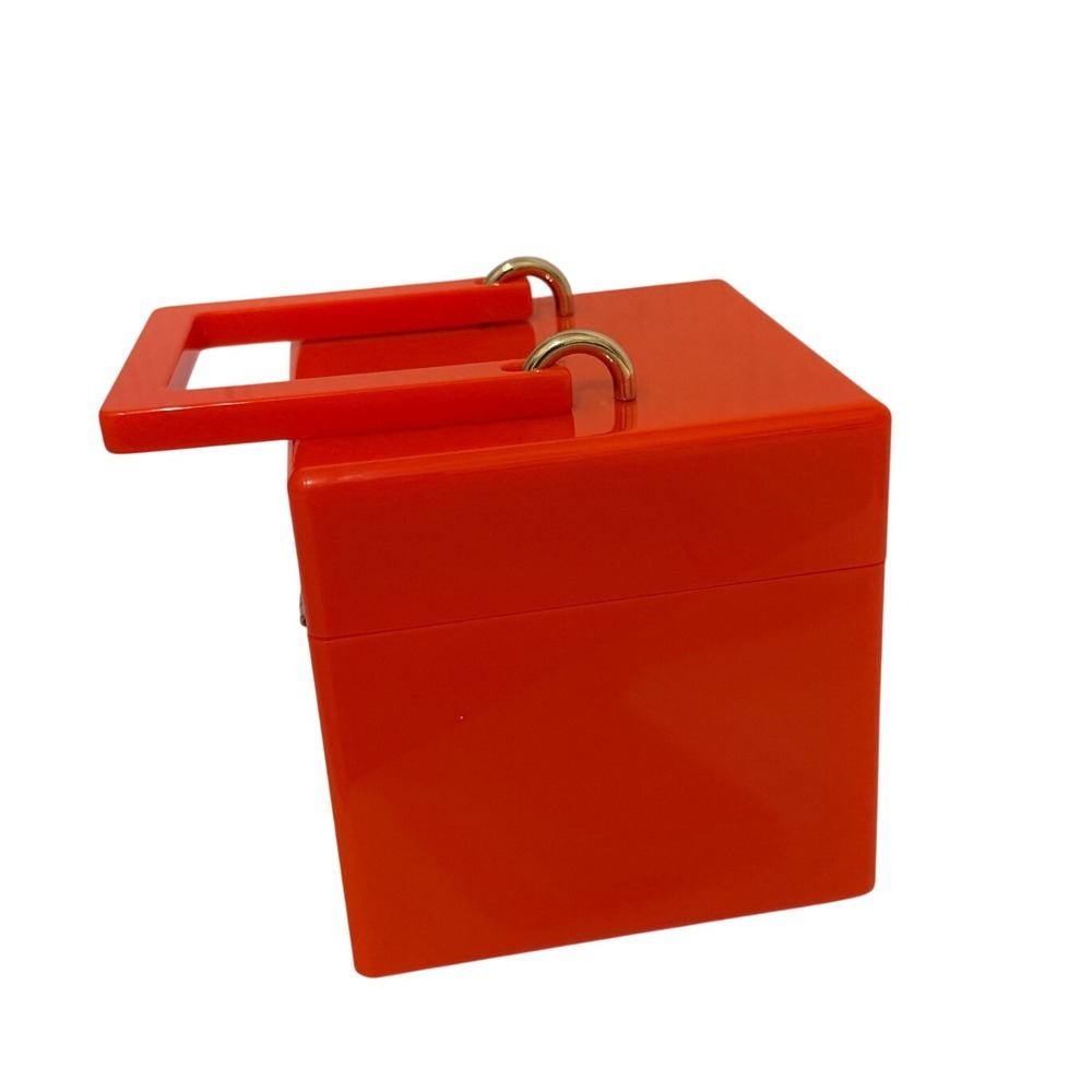 Amy Sheehan Acrylic Cube Box Trunk Handbag Orange Gold Hardware Women’s Small - Picture 6 of 12